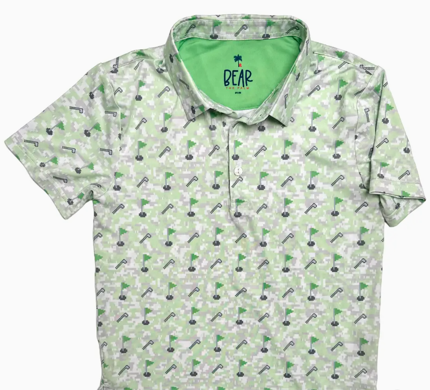 Bear and Palm - Youth Green Gamer Youth Golf Polo
