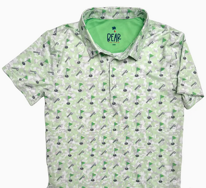 Bear and Palm - Youth Green Gamer Youth Golf Polo