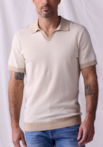 Robles Knit Jacquard Polo in Ivory/Khaki