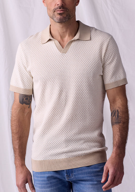 Robles Knit Jacquard Polo in Ivory/Khaki
