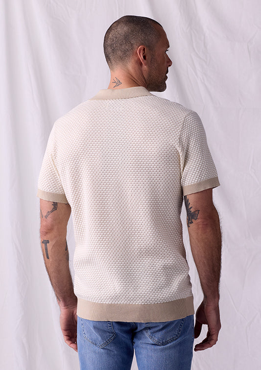 Robles Knit Jacquard Polo in Ivory/Khaki