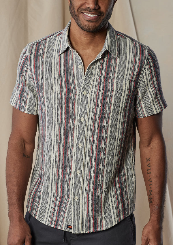 Freshwater Short Sleeve Button Up Shirt in Americana Stripe