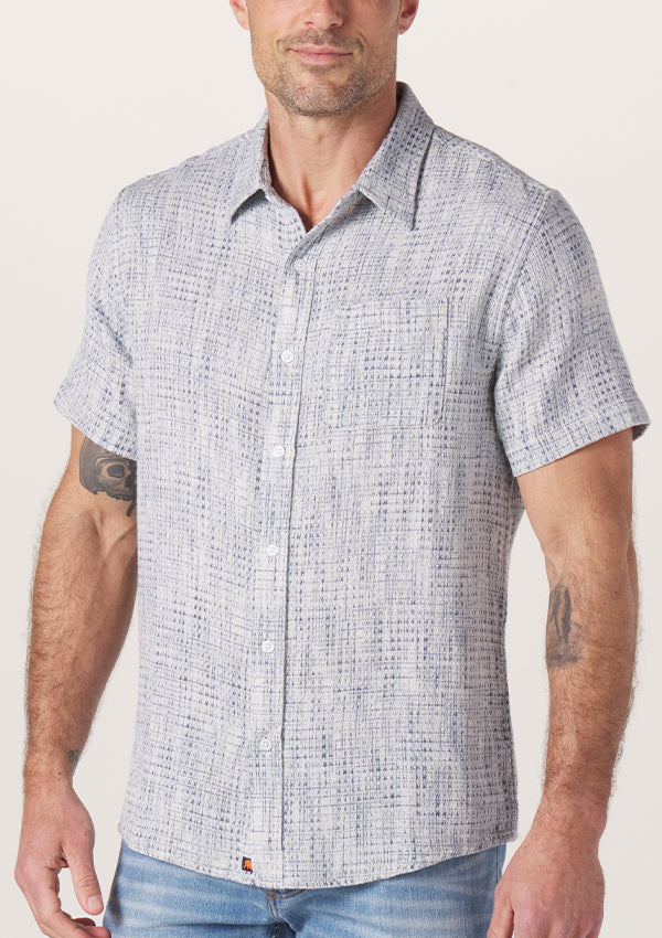 Freshwater Short Sleeve Button Up Shirt in Blue Multi